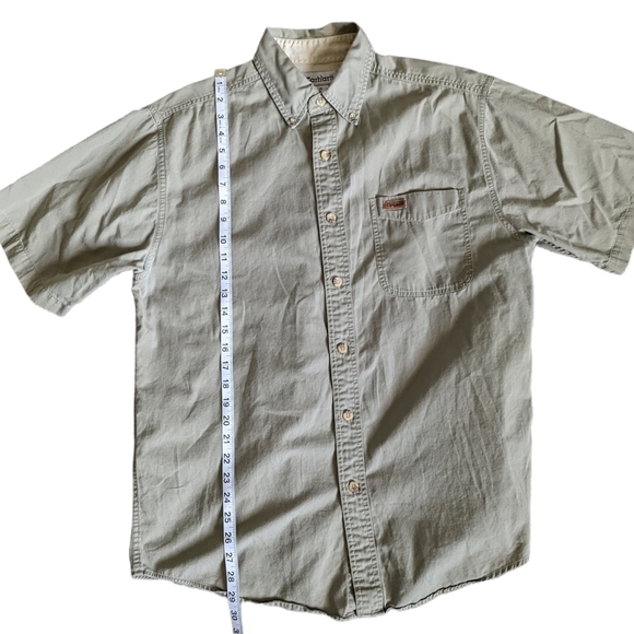 Carhartt Tan Cotton Canvas Short Sleeve Button Down Work Shirt Size M - Picture 2 of 8